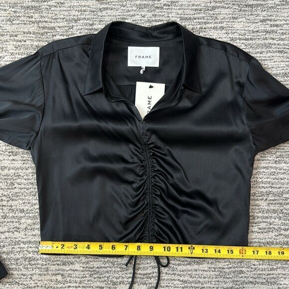 NWT FRAME Cinch Front Long Sleeve Top Black Silk Large Revolve - Picture 11 of 16